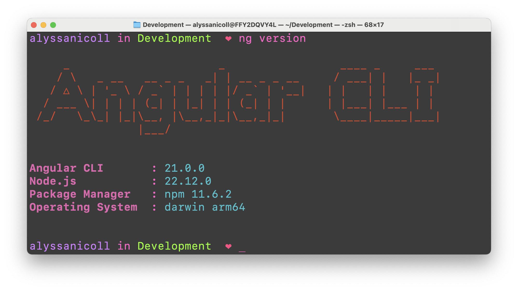 Angular CLI v21, Node.js v22.12.0