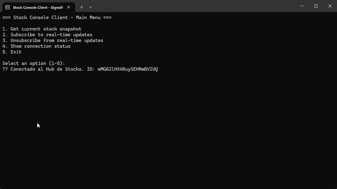 Console application displaying real-time updates powered by SignalR