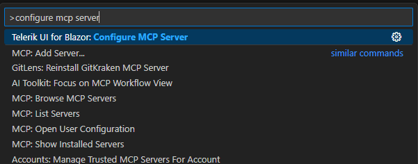 Searching for the MCP server configuration for Telerik Blazor