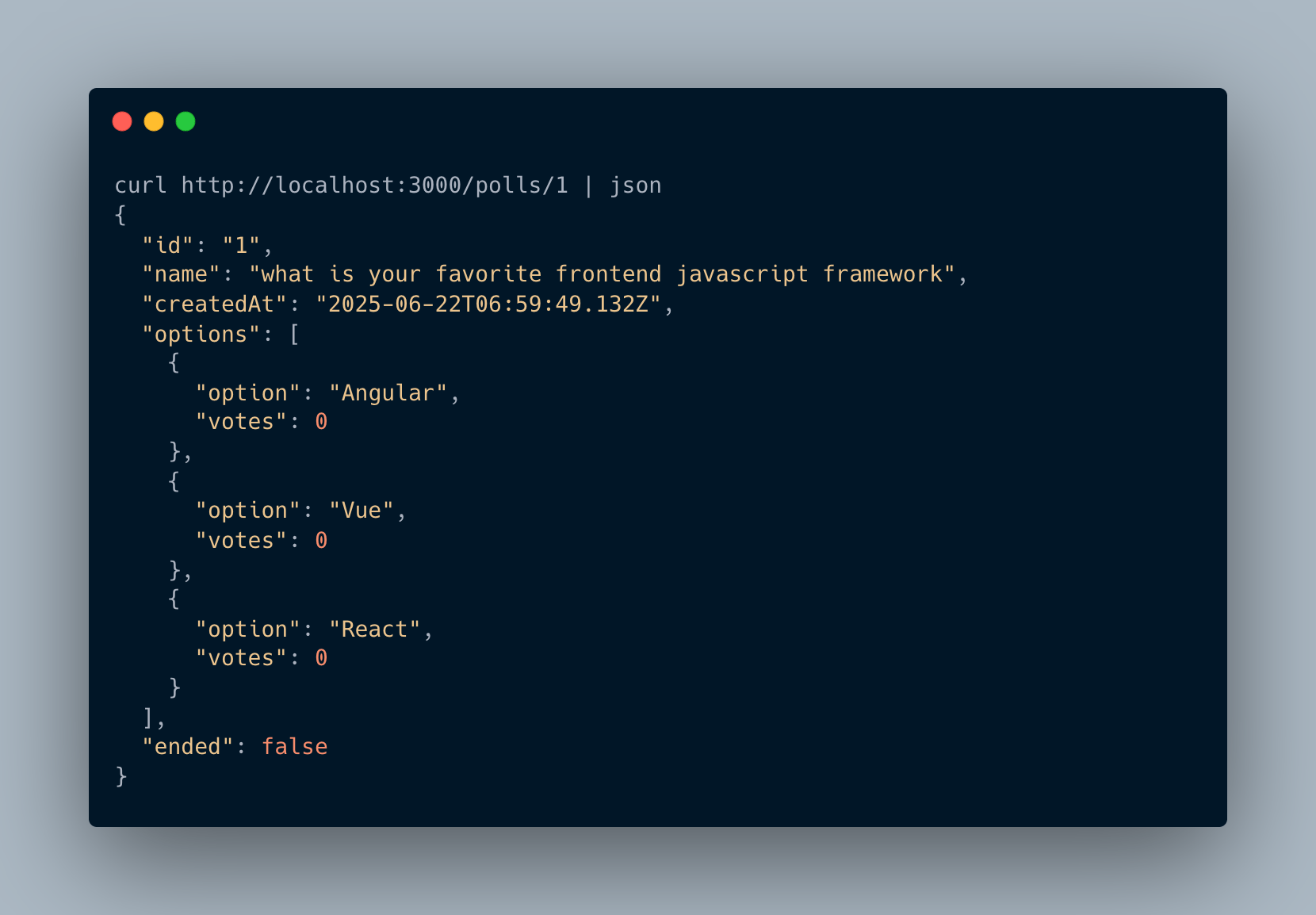 Tesing our API to get a poll Tesing our API to get a poll