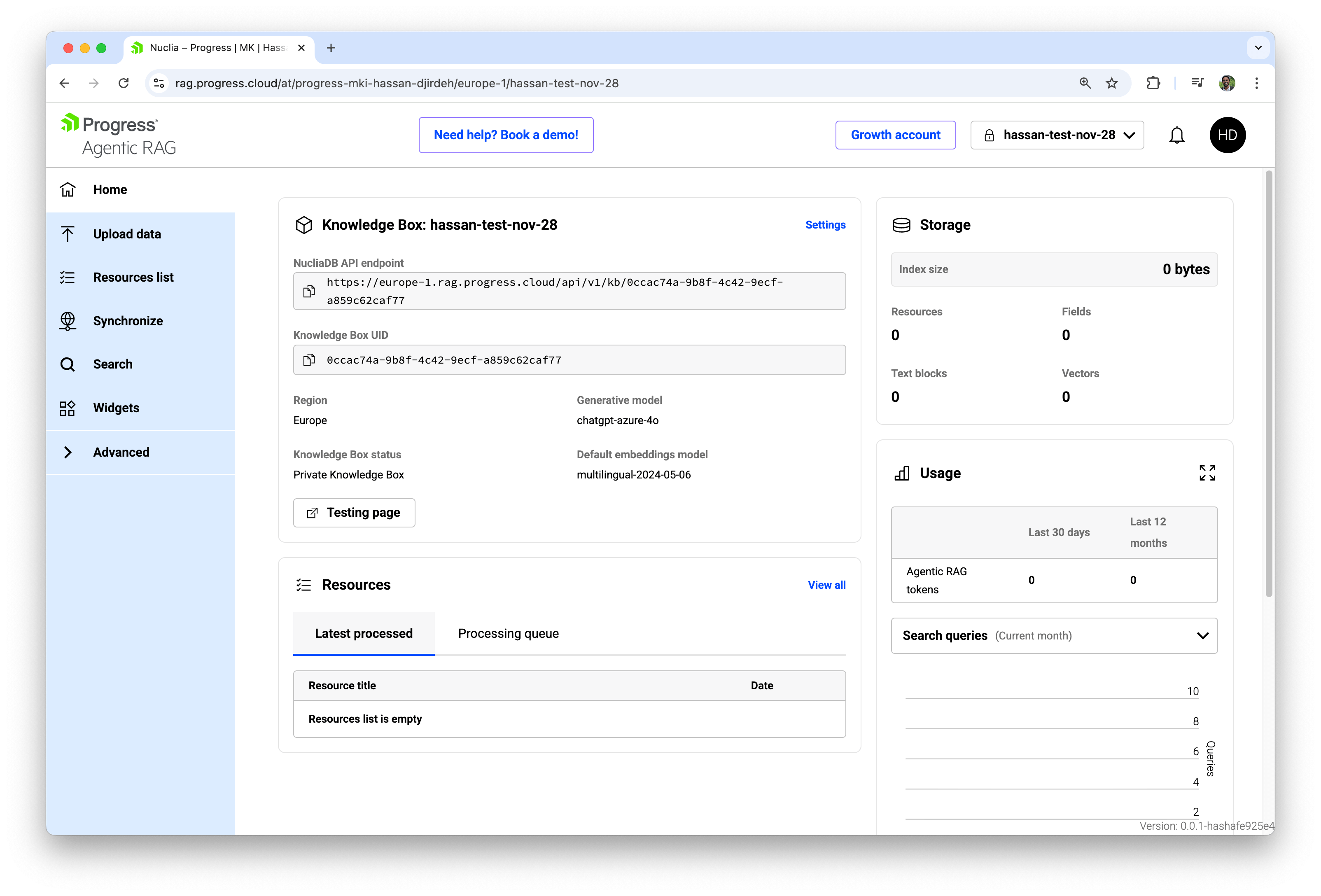 Progress Agentic RAG Knowledge Box home