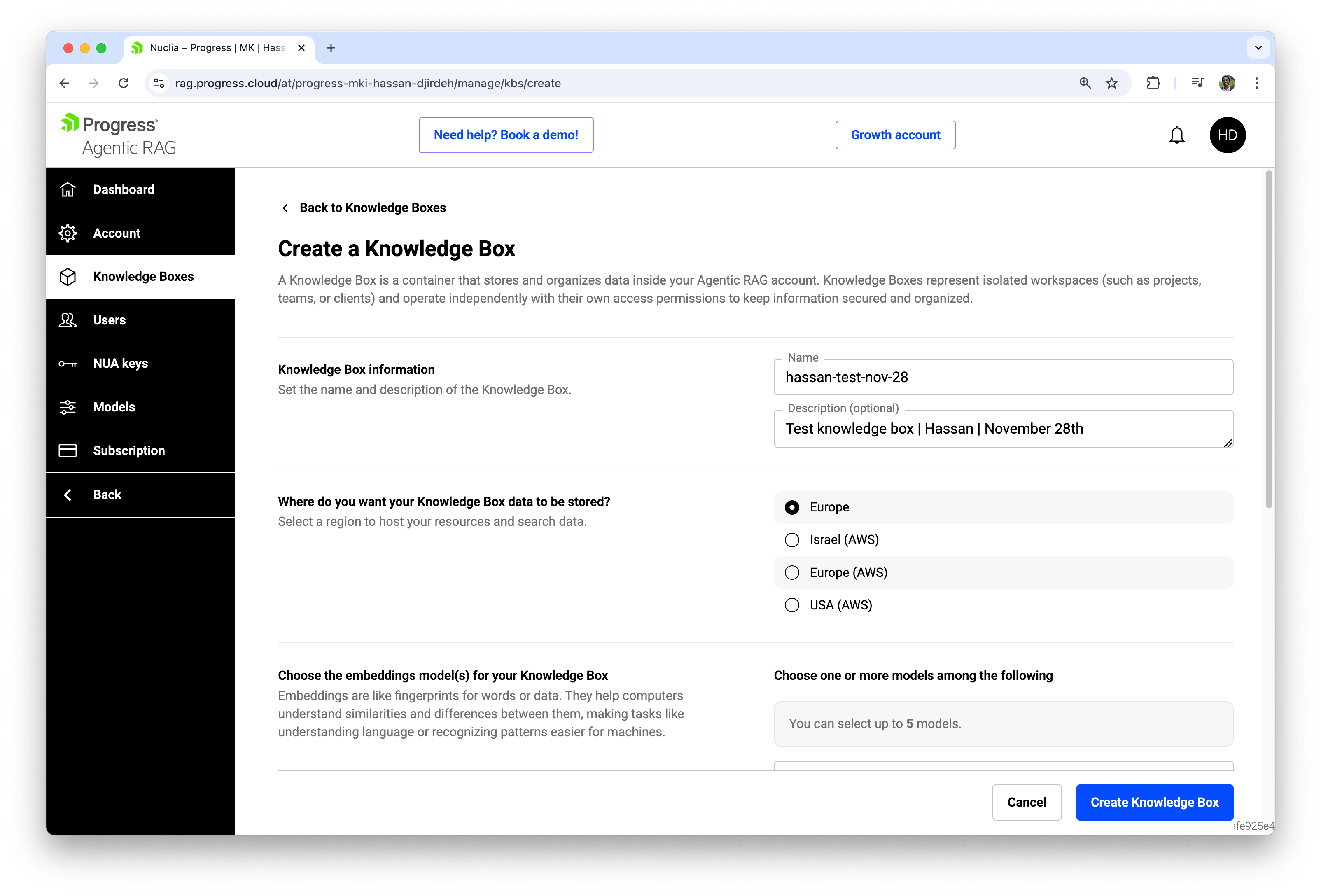 Progress Agentic RAG Knowledge Box information
