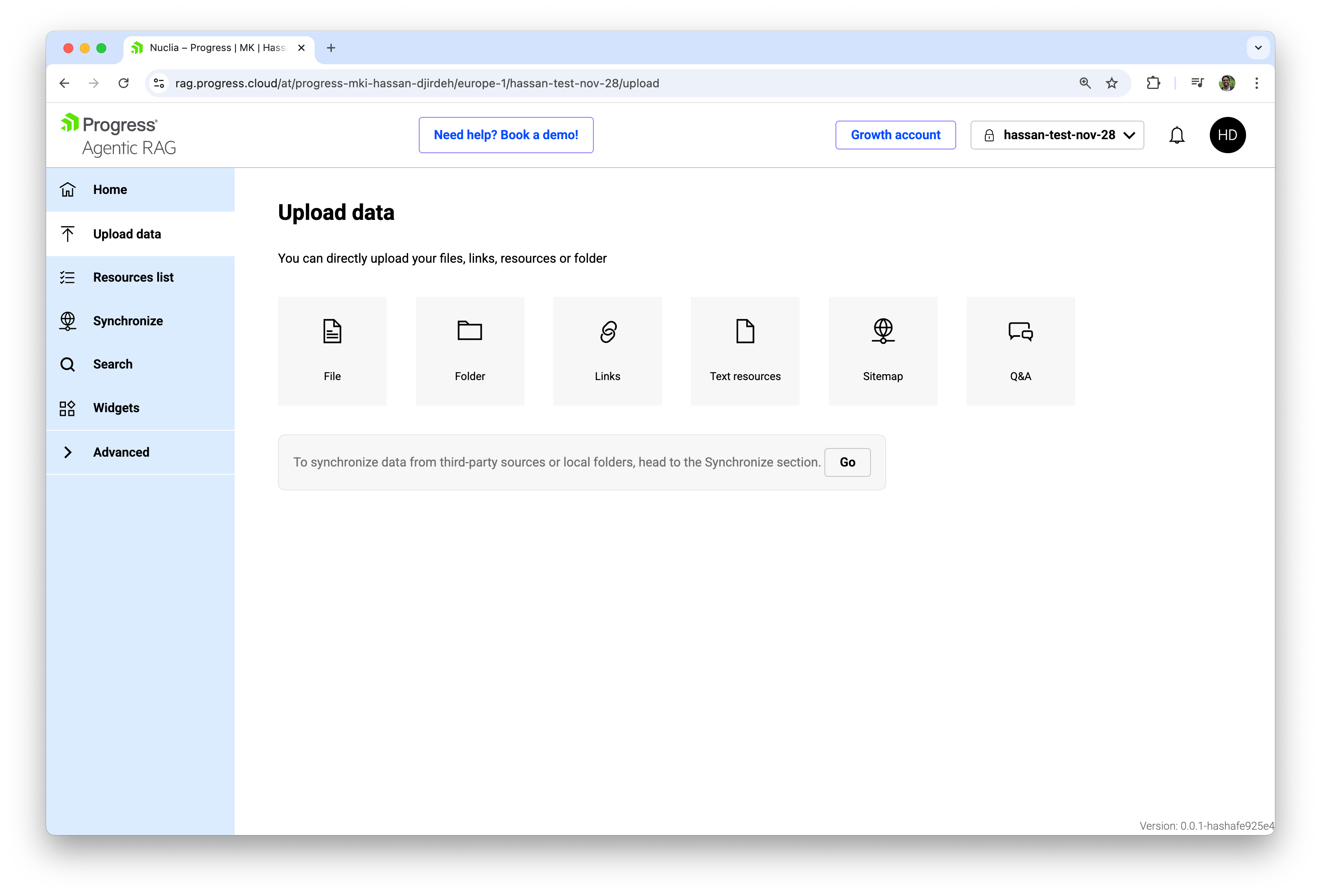 Progress Agentic RAG Knowledge Box upload data