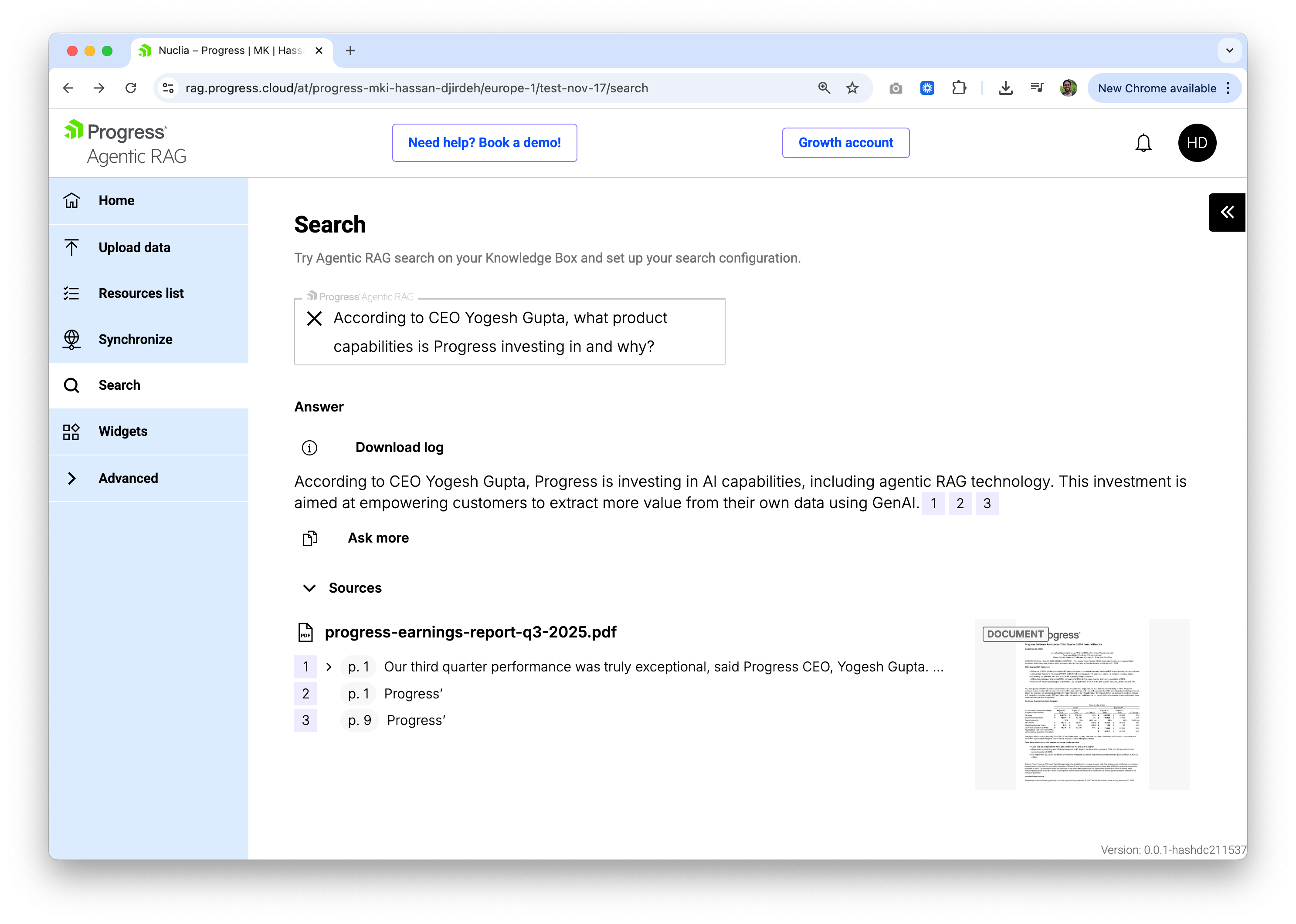 Progress Agentic RAG search results with semantic understanding