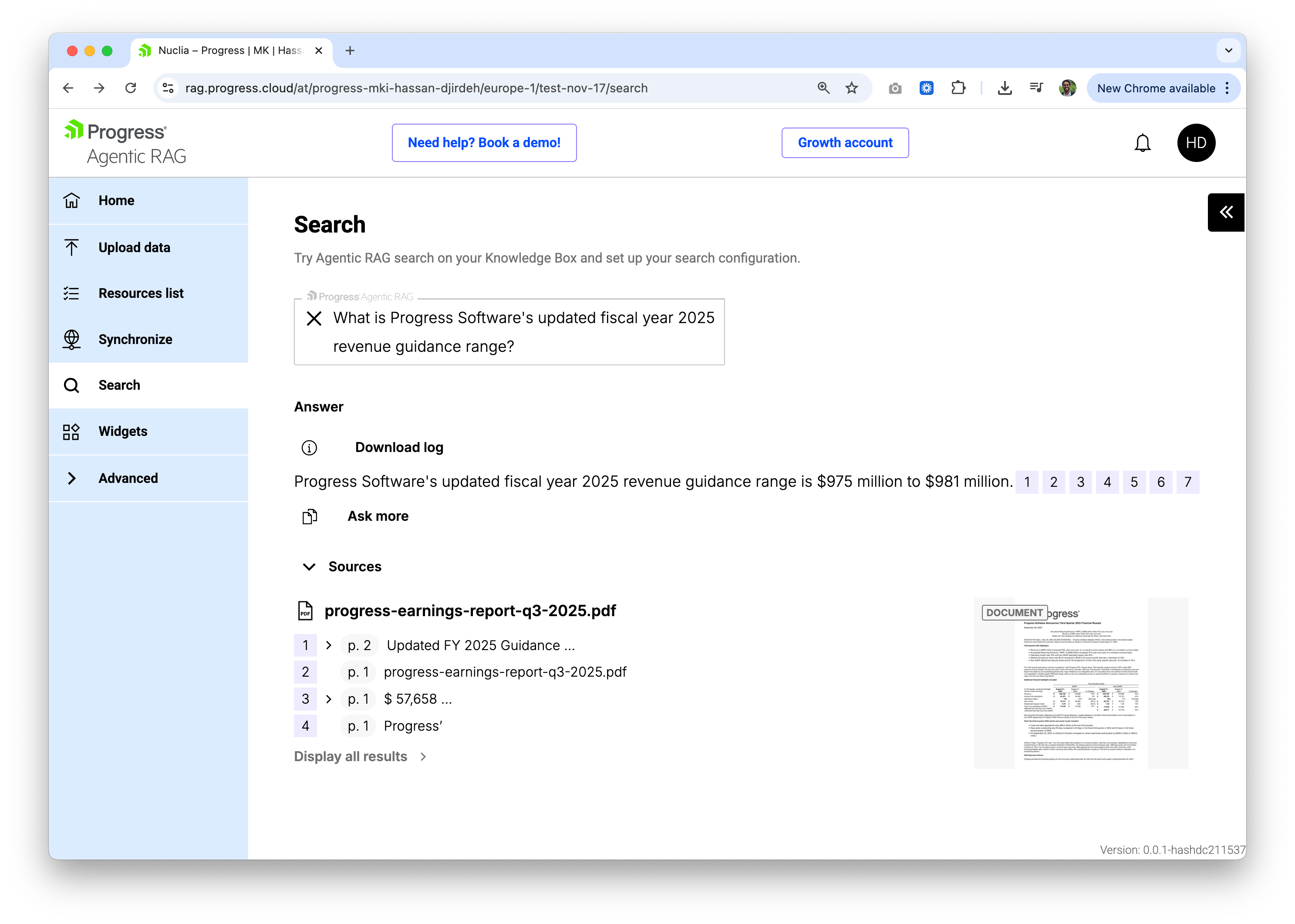 Progress Agentic RAG search results parsing data