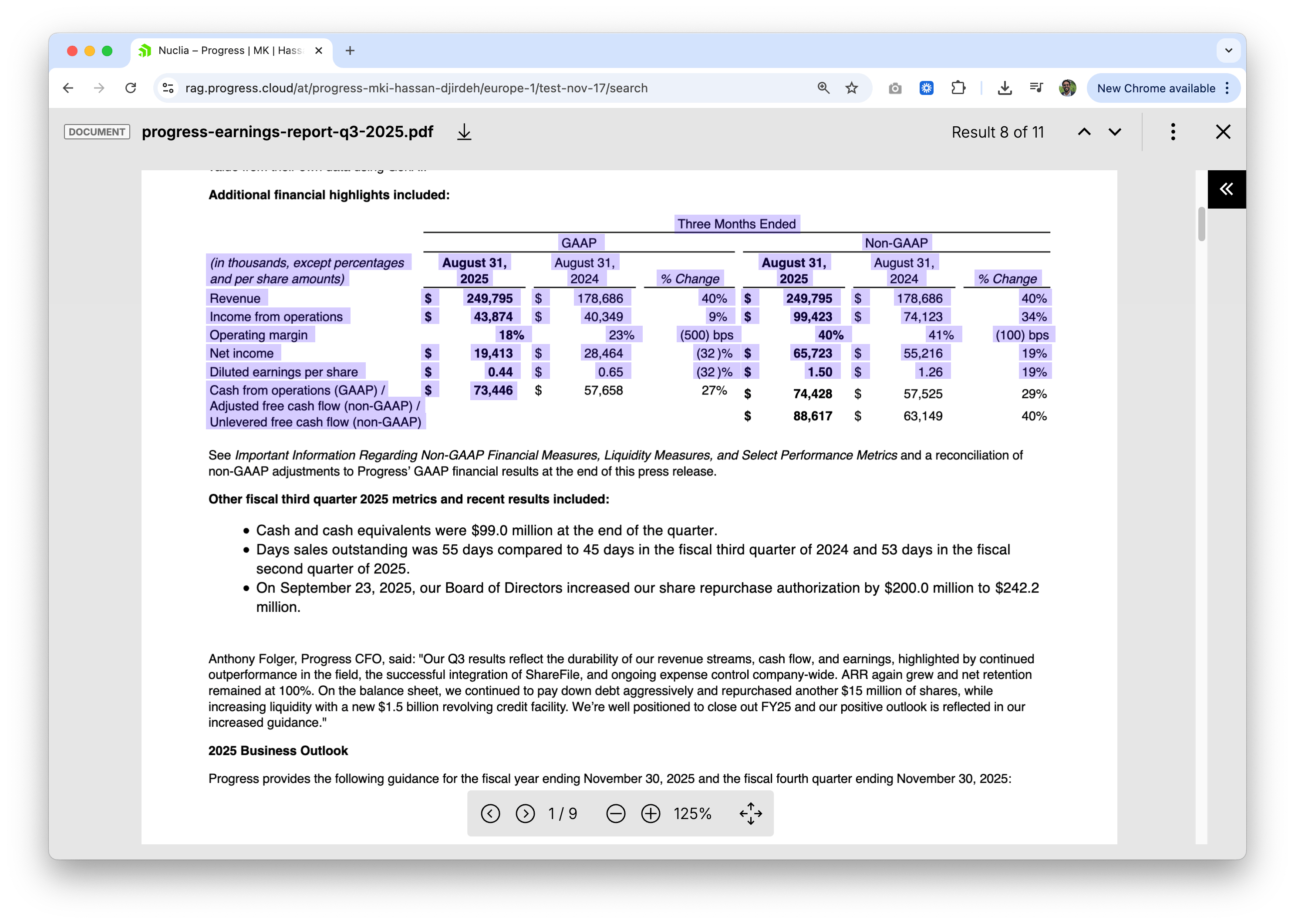 Progress Agentic RAG highlighted sources