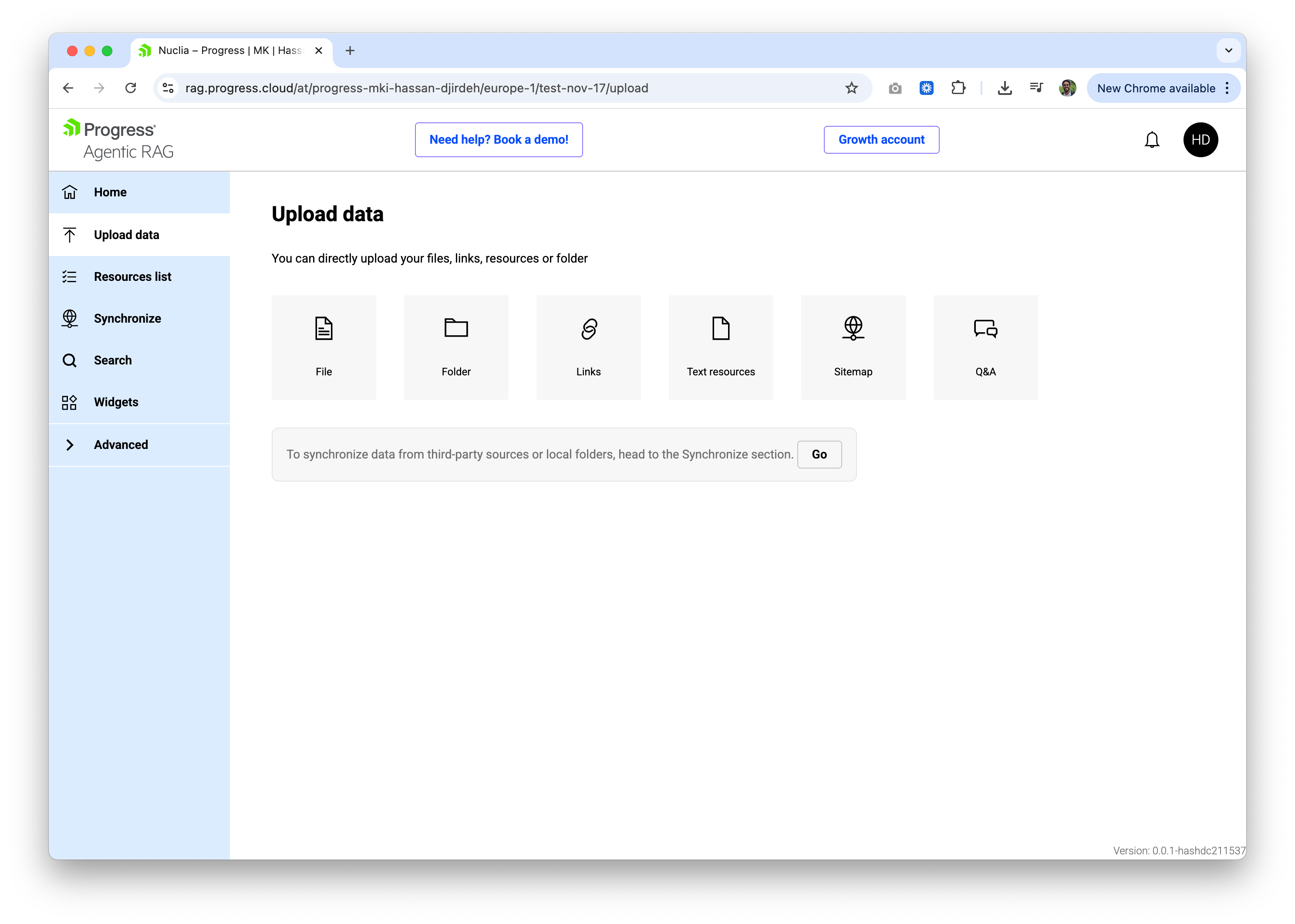 Progress Agentic RAG Upload data