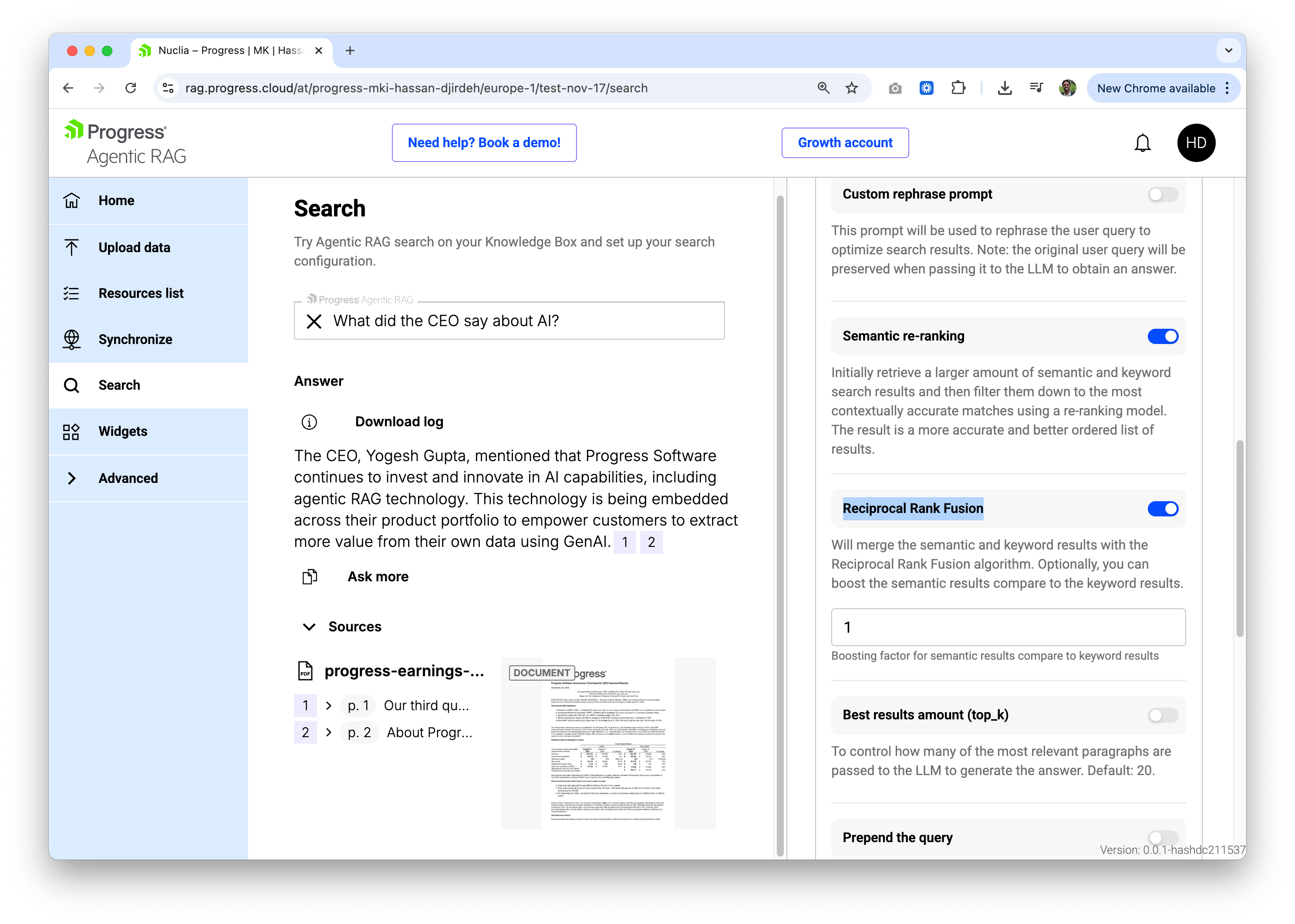 Progress Agentic RAG reciprocal rank fusion