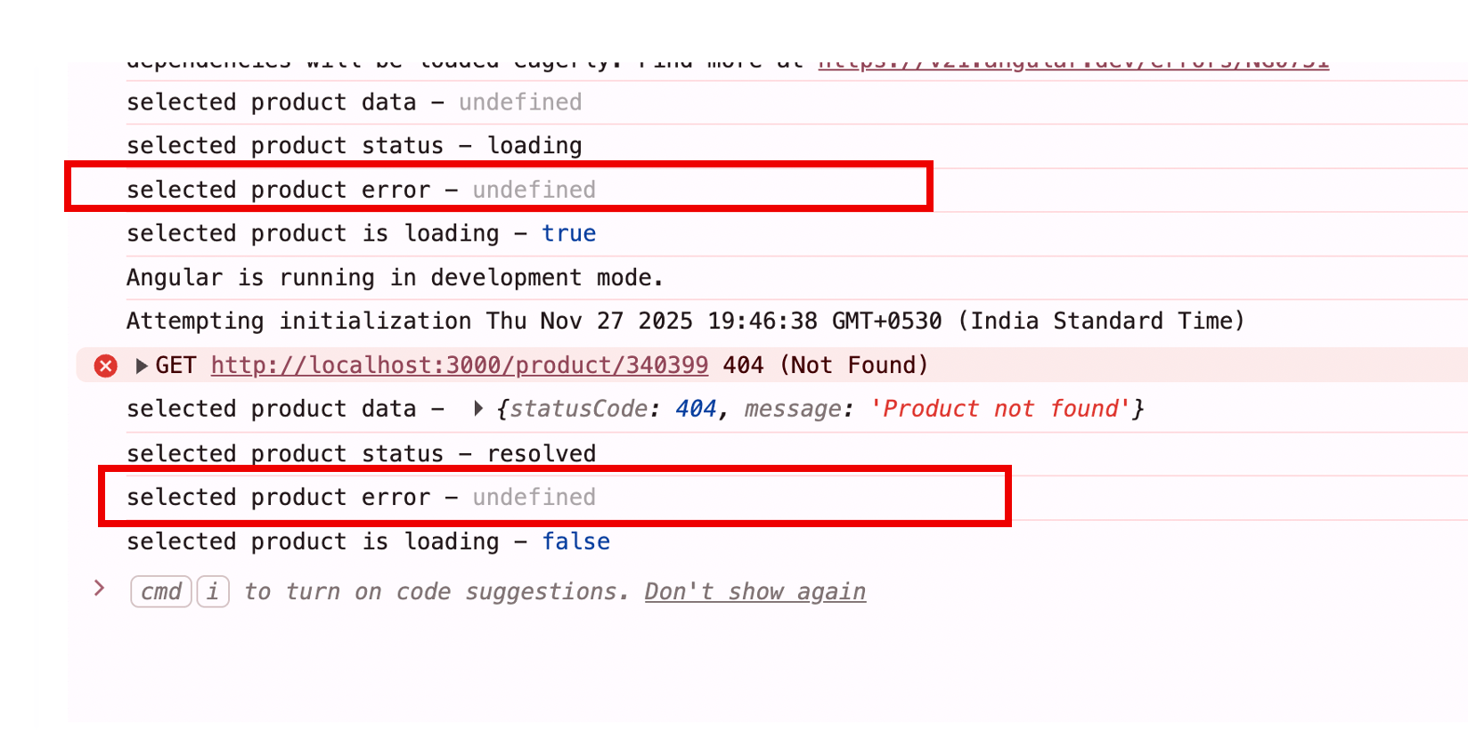 selected product error – undefined, twice