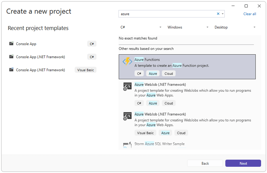 Create a new project: Azure functions