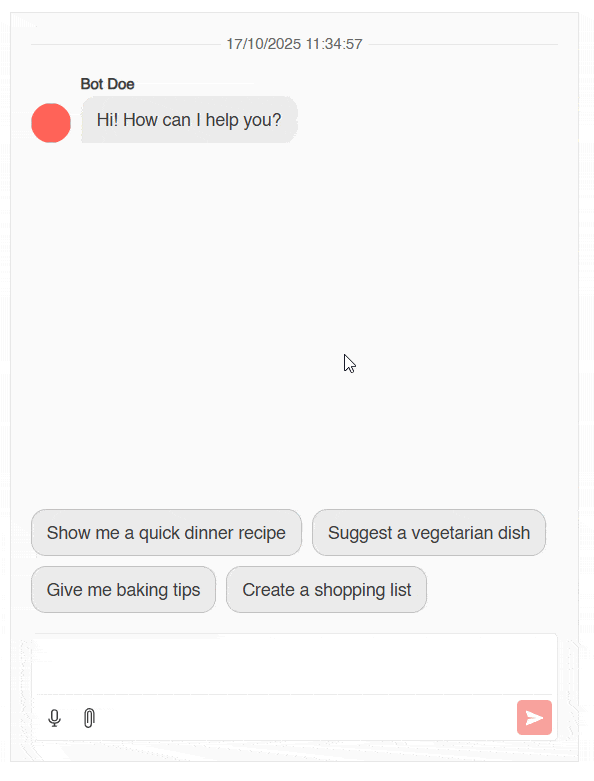 Collection of suggestions integrated into the Chat component to enable quick actions and conversational prompts