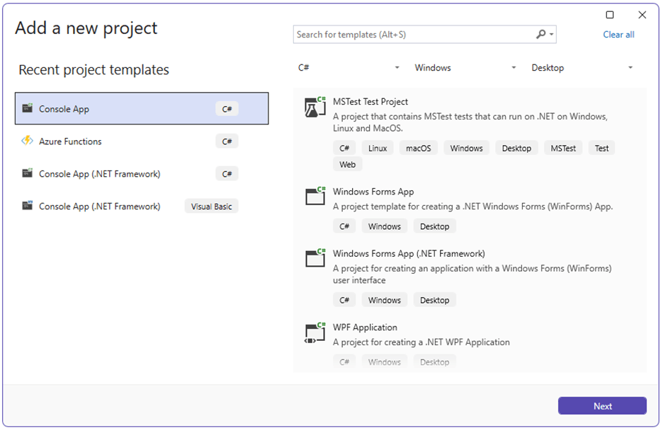 Add a new project – Console App