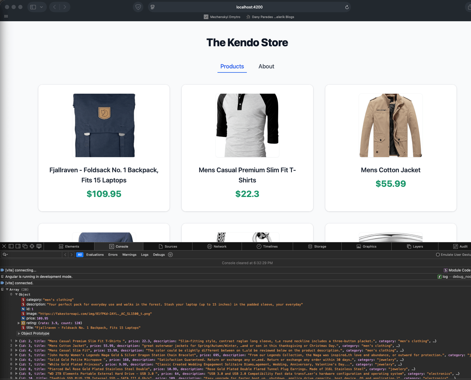 Browser with Console open