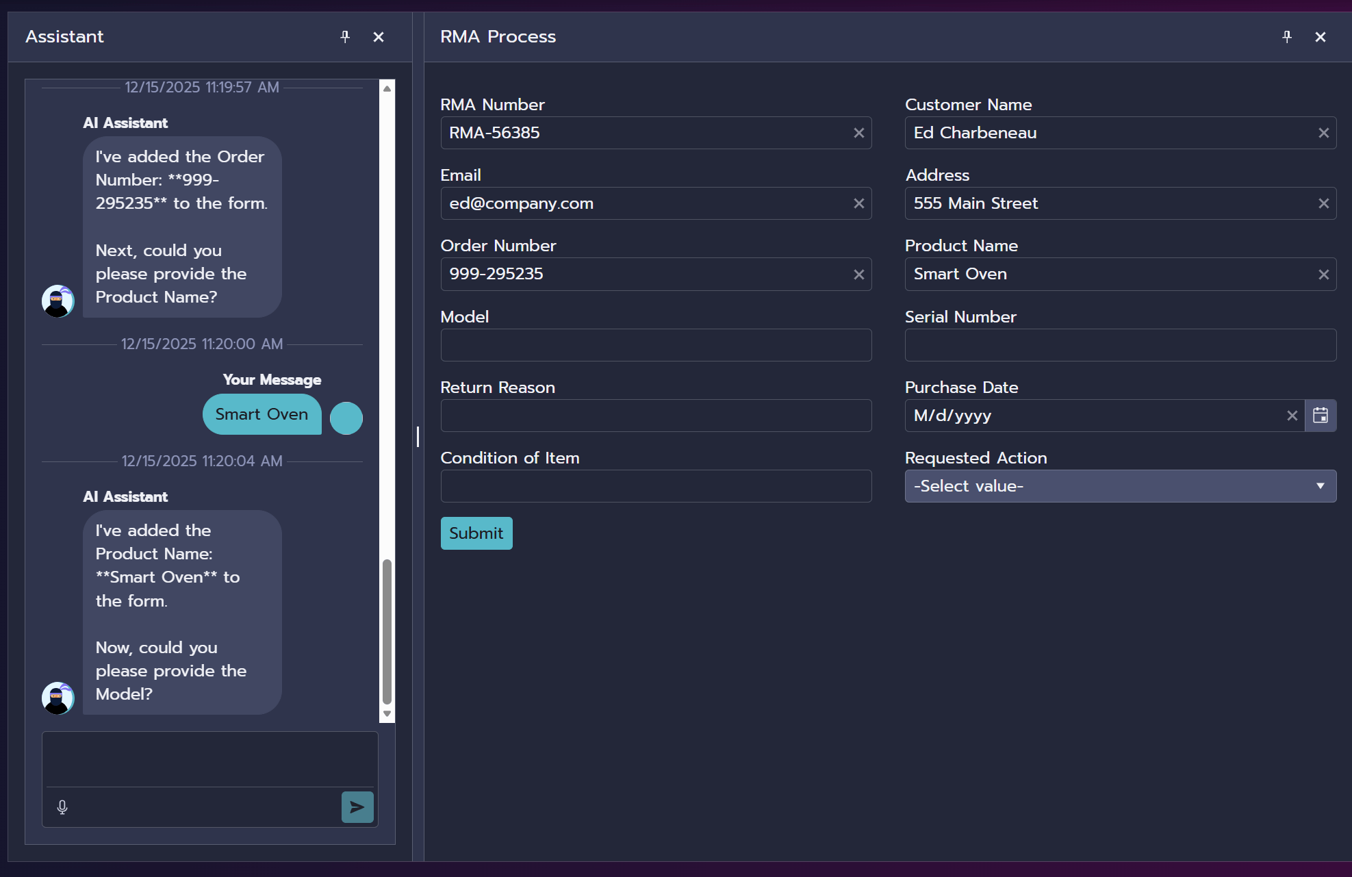 form assistant dialog