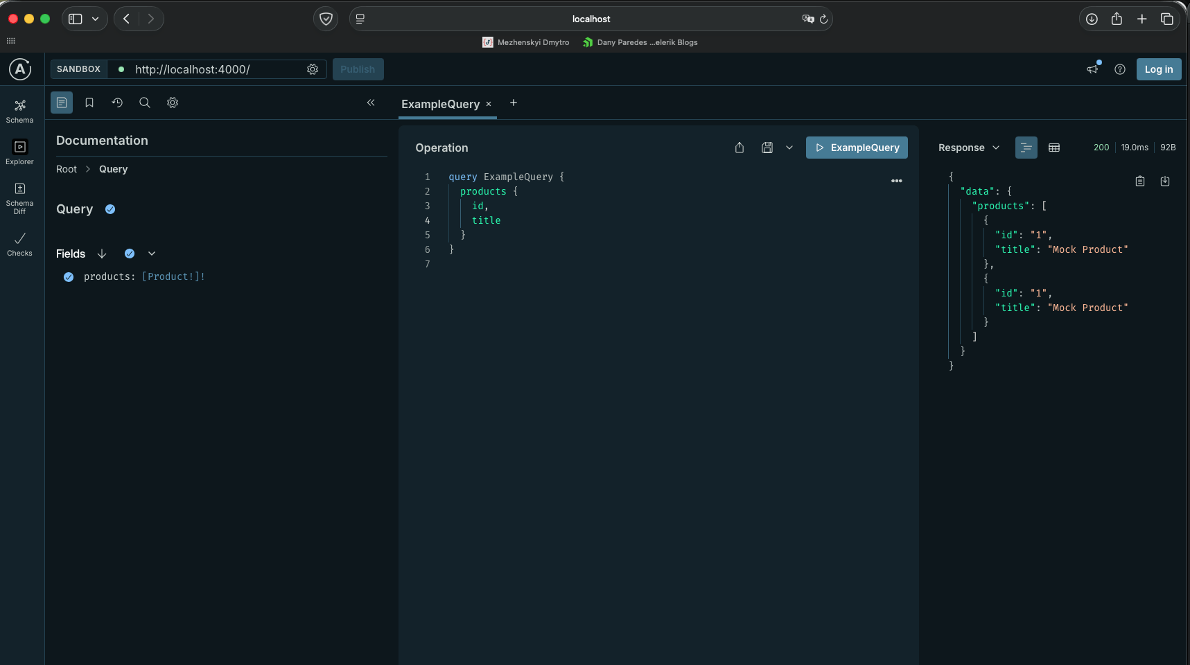 GraphQL server in browser localhost 4000