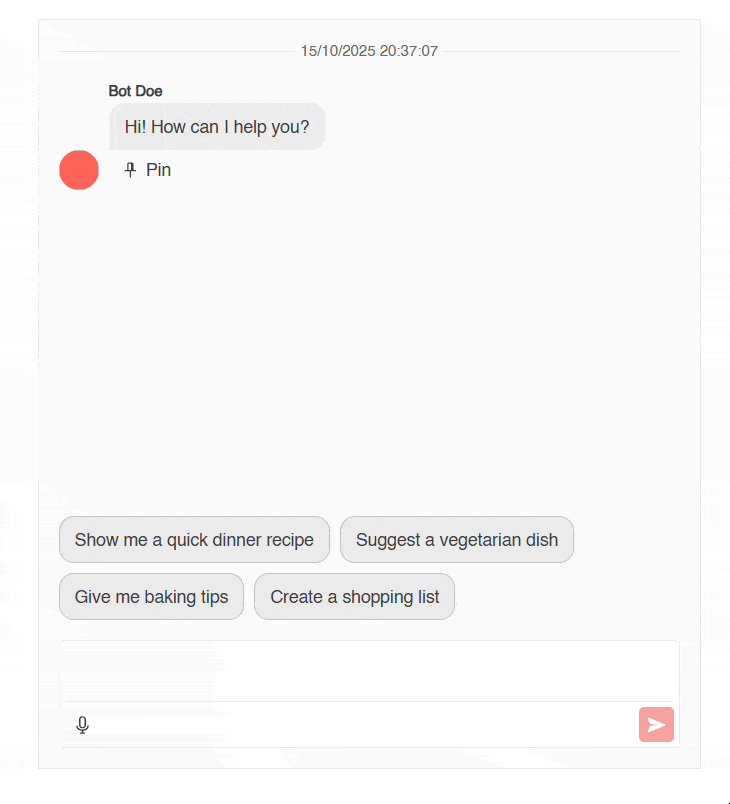 Message toolbar actions showing how to pin a message within a chat conversation