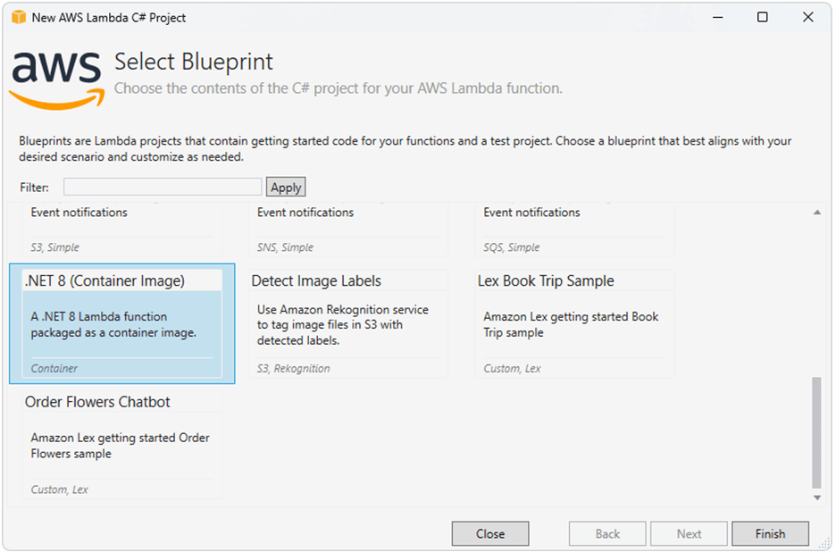 AWS Select Blueprint - .NET 8 (Container Image)