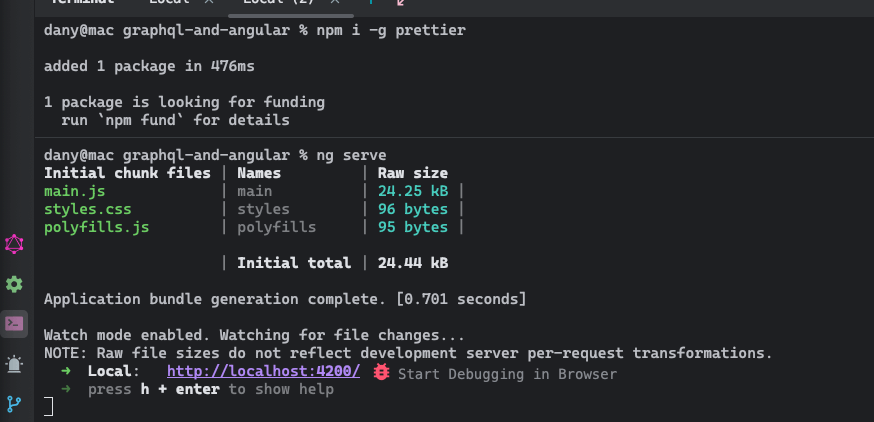 ng serve on http://localhost:4200 - project is up and running!
