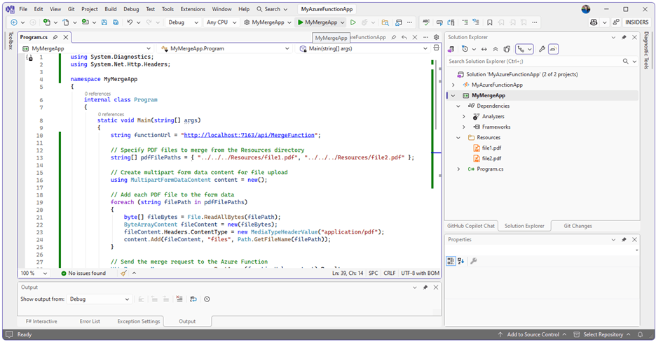 Running the MyMergeApp console app