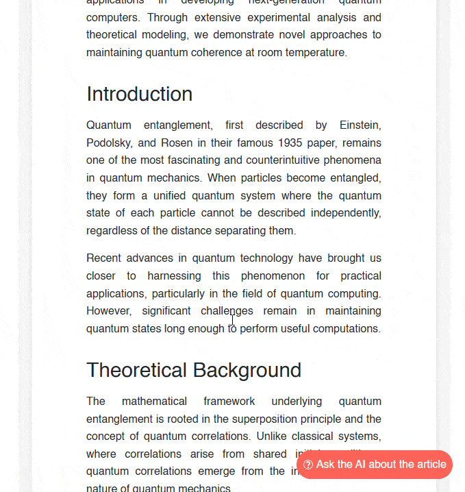 Selected text used as context to ask the AI model questions