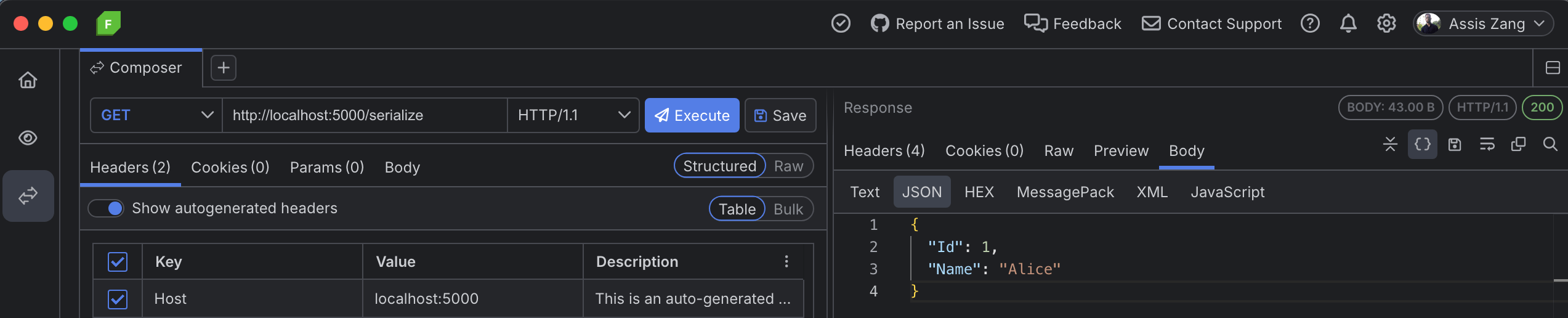 Serialize app result