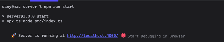 npm run start - Server is running at http://localhost:4000/