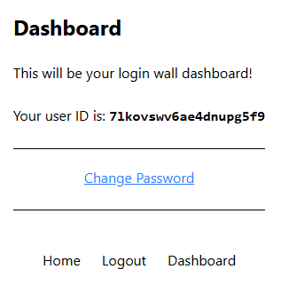 Dashboard with user ID, change password, home, logout, dashboard