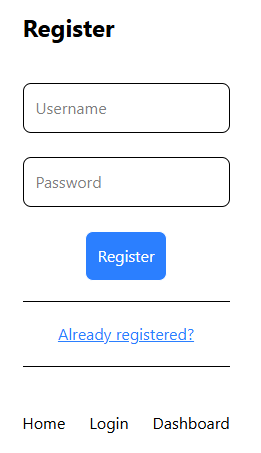 Register - username, password, already registered?