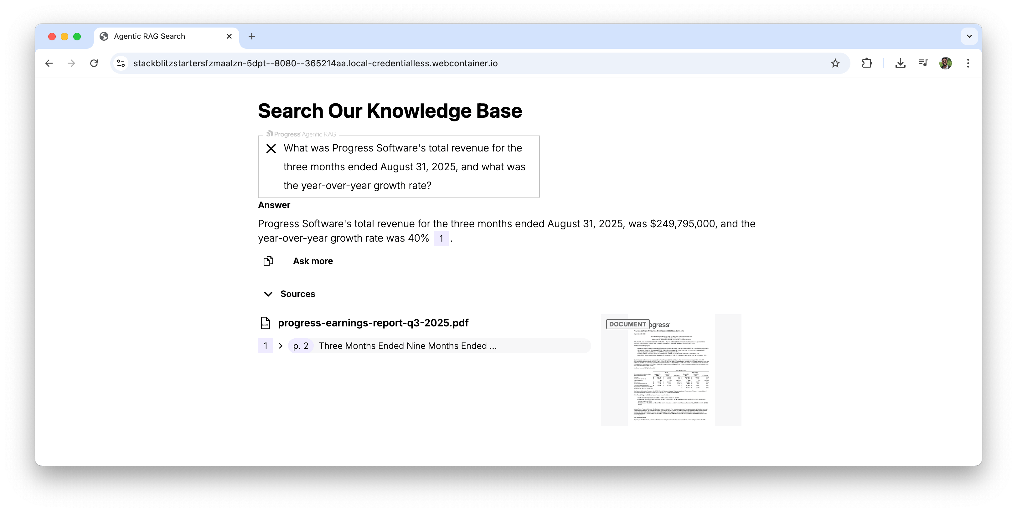 Question asked of Agentic RAG