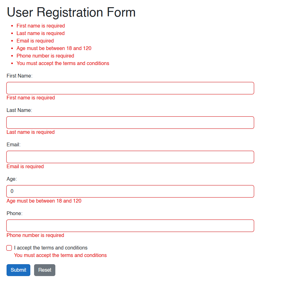 Demo of form validation using pre-built components in Blazor