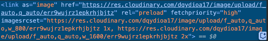 Link tag is added in the head section informing the browser to load the LCP image as soon as possible