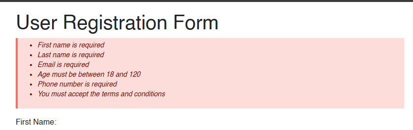 The TelerikValidationSummary component displaying an attractive, professional design