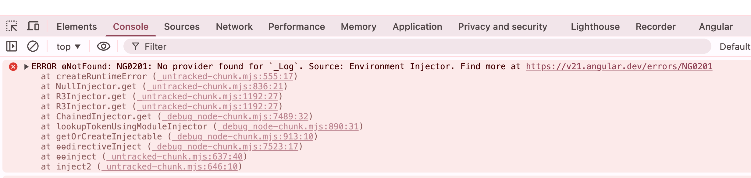 Angular runtime error in Console
