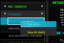 Context Alert menu – with options to play alert or view all alerts
