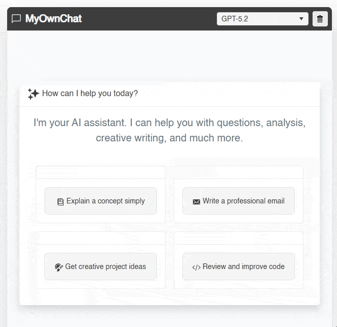 The chat app displaying the TelerikChat component, enabling conversations with an LLM