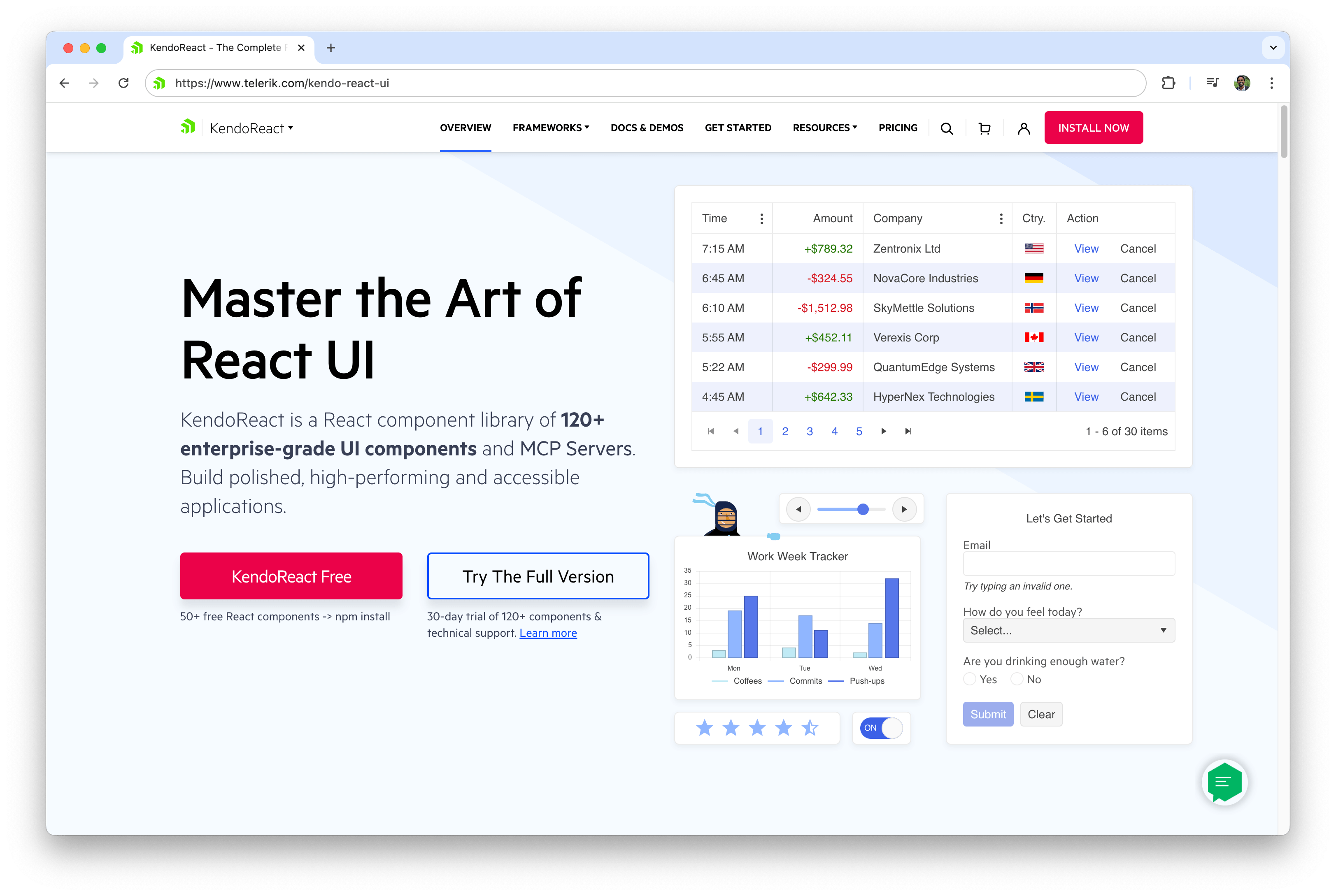KendoReact website: Master the Art of React UI