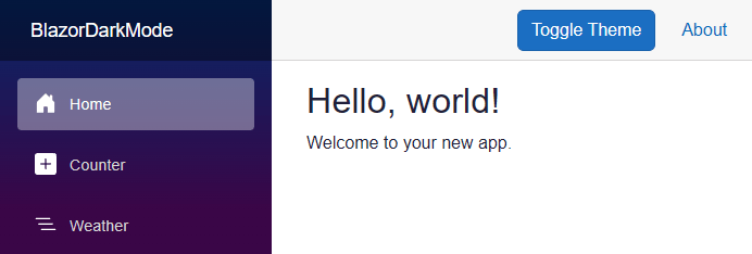 A browser with a Blazor web application using a light mode theme with a dark text color and a white background.