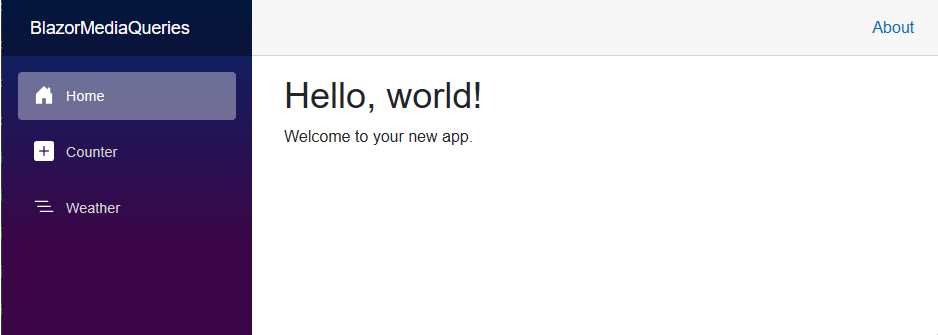 A browser with a running Blazor web appliation on desktop. The nav button is not visible.
