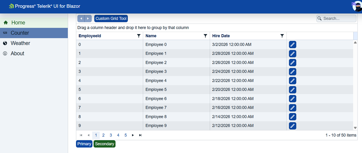 Telerik Agentic UI generator blue n=and green