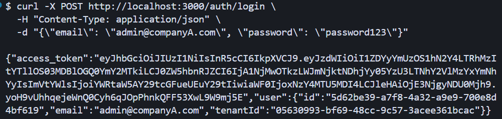 Company A logs in with JWT token