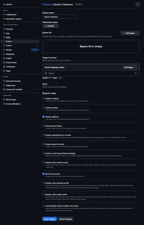 GitHub Ruleset