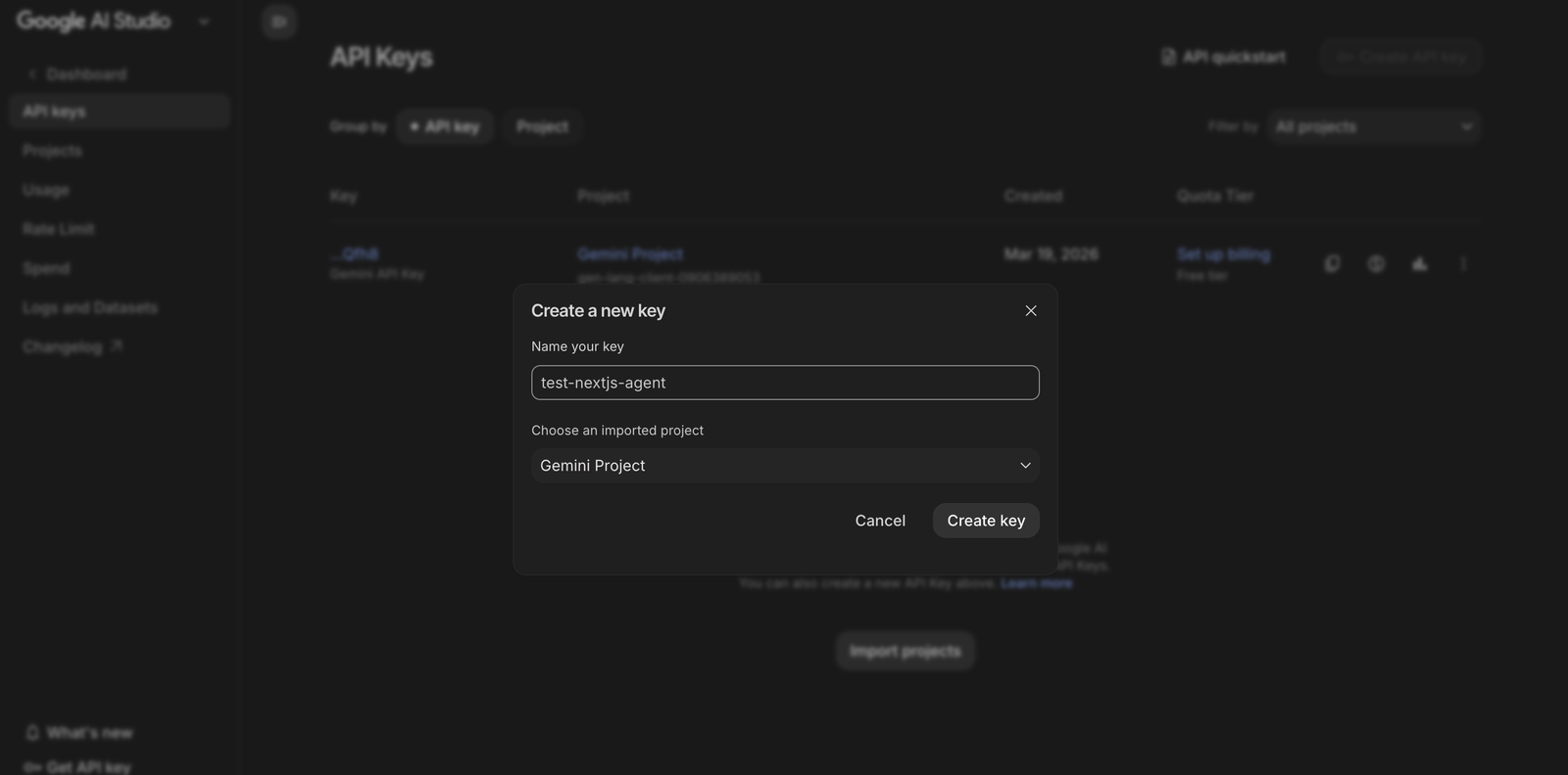 Create a new API key in Google AI Studio Create a new API key in Google AI Studio