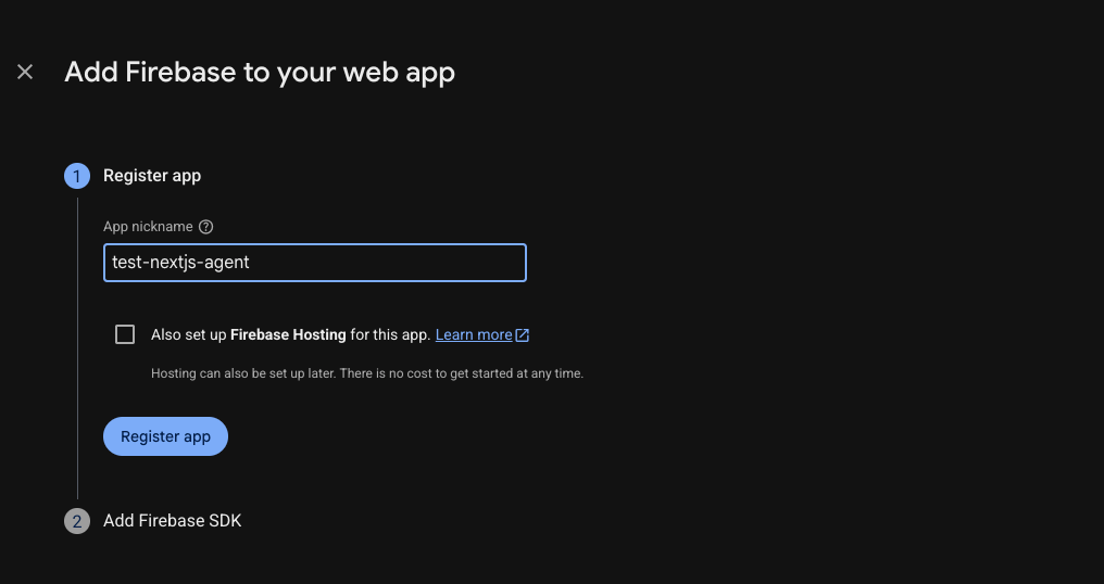 Firebase register app Firebase register app
