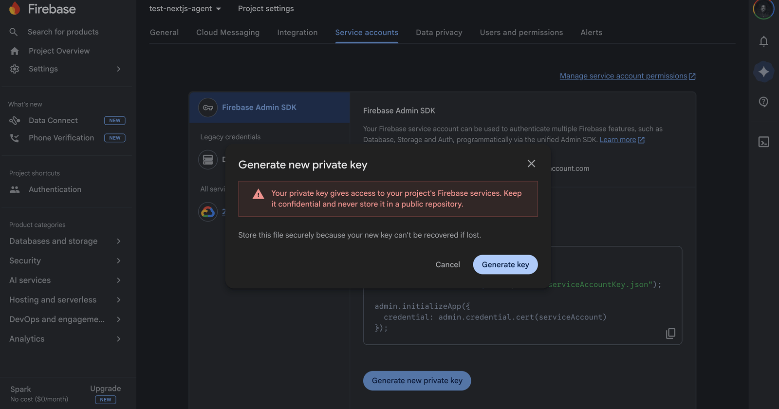 Firebase generate new private key Firebase generate new private key