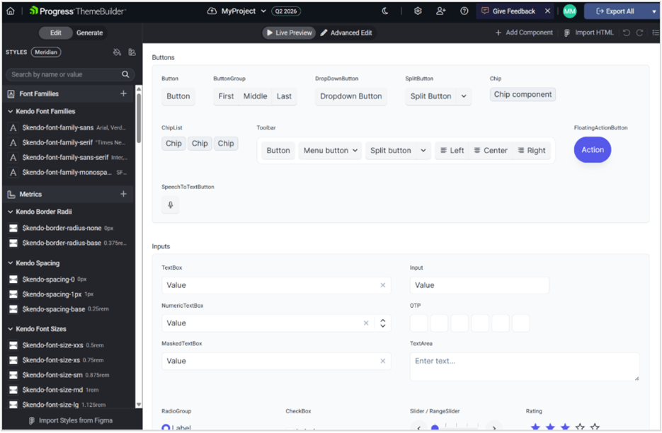 Progress ThemeBuilder showing button styles
