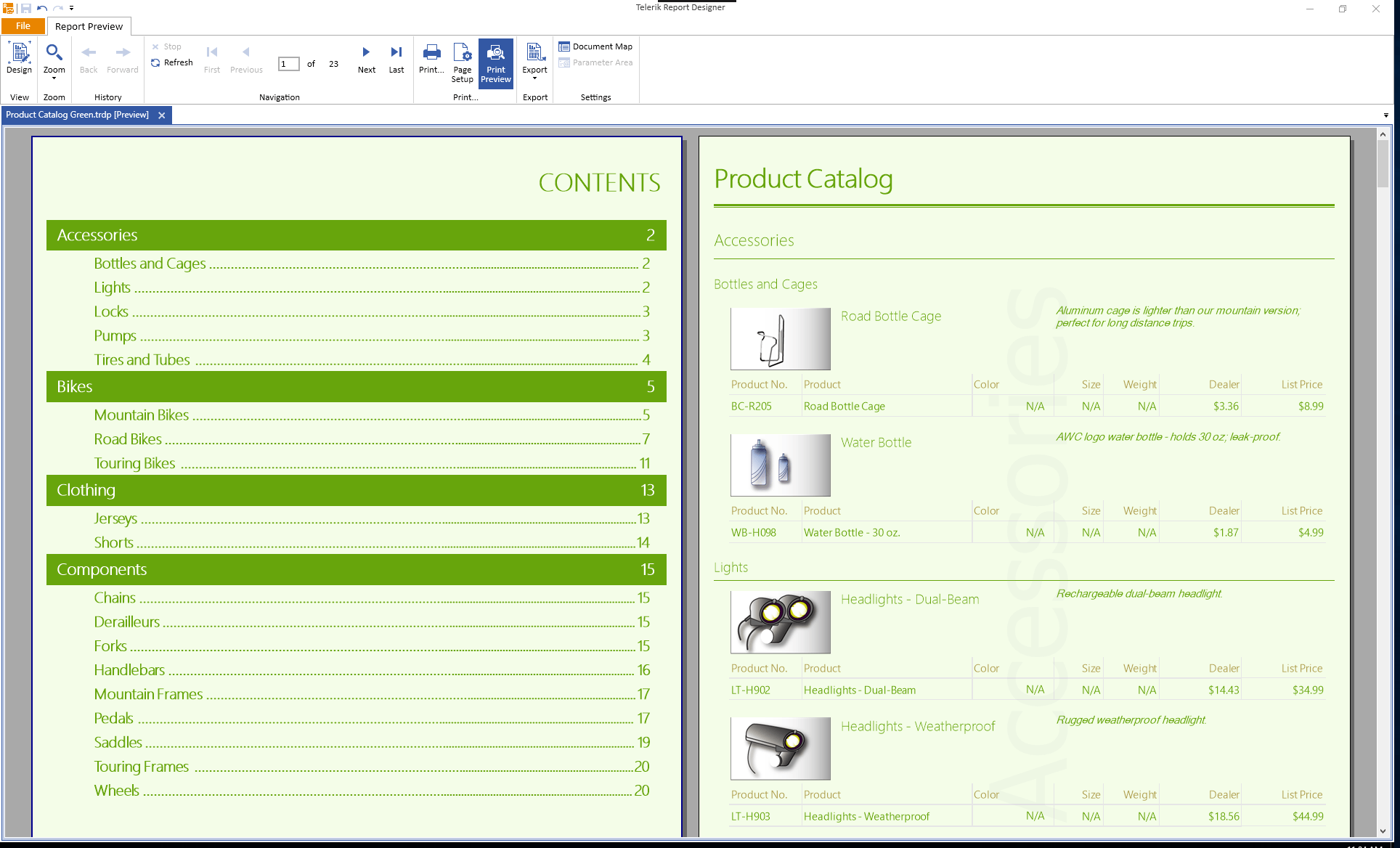 Report Built-in Table of Contents