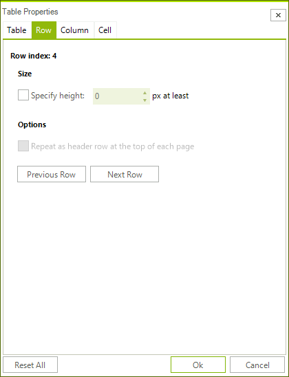 RTE row options RTE row options