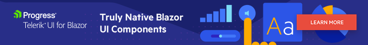 Telerik UI for Blazor	Truly Native Blazor UI Components