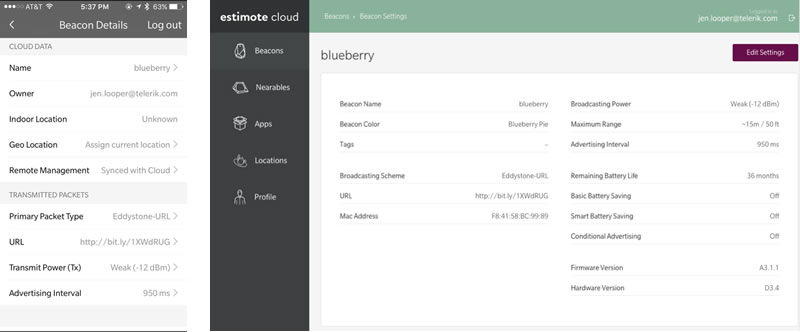 Check the status of your beacon and its performance in the Estimote cloud