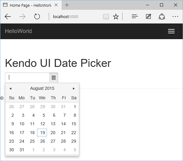 Fig 5. Kendo UI Date Picker Widget
